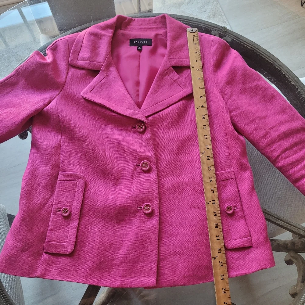 Talbots Women's Pink Linen Jacket 3/4 Sleeves Front Pockets Size 8
